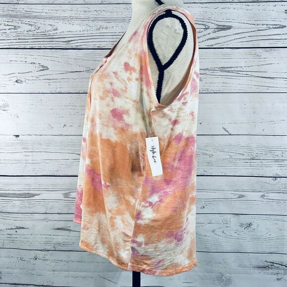 Style & Co Small Tank Top Tie-Dye Stretch Button V-Neck Tie Front Lightweight - Picture 5 of 8